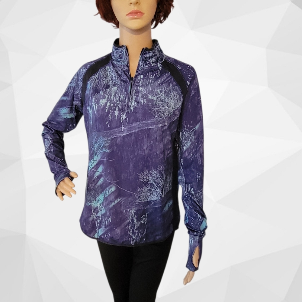 Realtree Colosseum Womens Medium 1/4 Zip Pullover Hunting Camo Shirt thumbholes